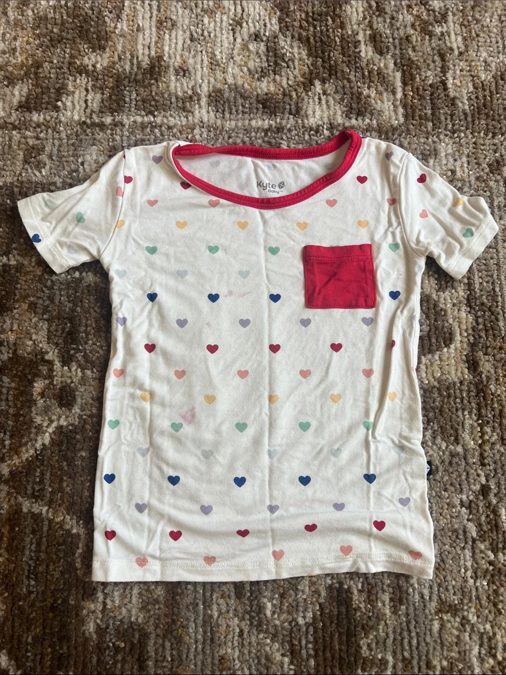 Kyte BABY White Pajama Set with Multicolor Hearts and Red Trim